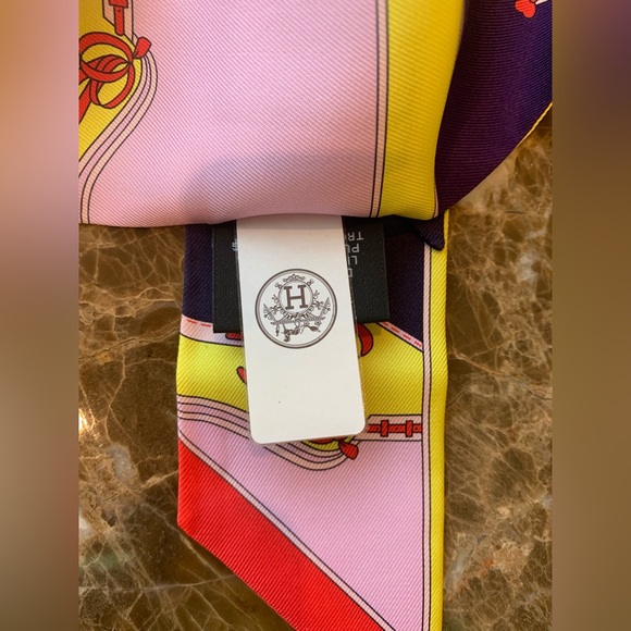 HERMES SILK CAMAILS JAUNE ENCRE YELLOW PURPLE MAUVE BANDEAU TWILLY WRAPS 2 SET - Picture 4 of 11